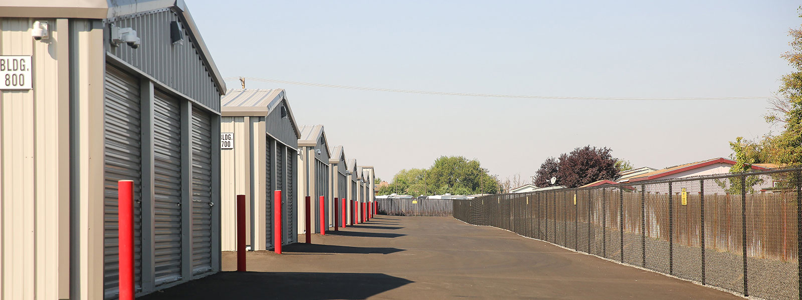 Outside view of storage buildings with White borders